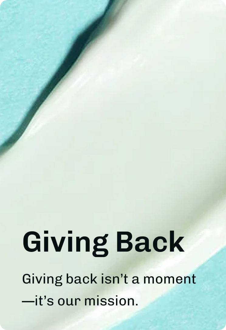 Graphic reading Giving Back with text
about mission-driven impact on a blue background.