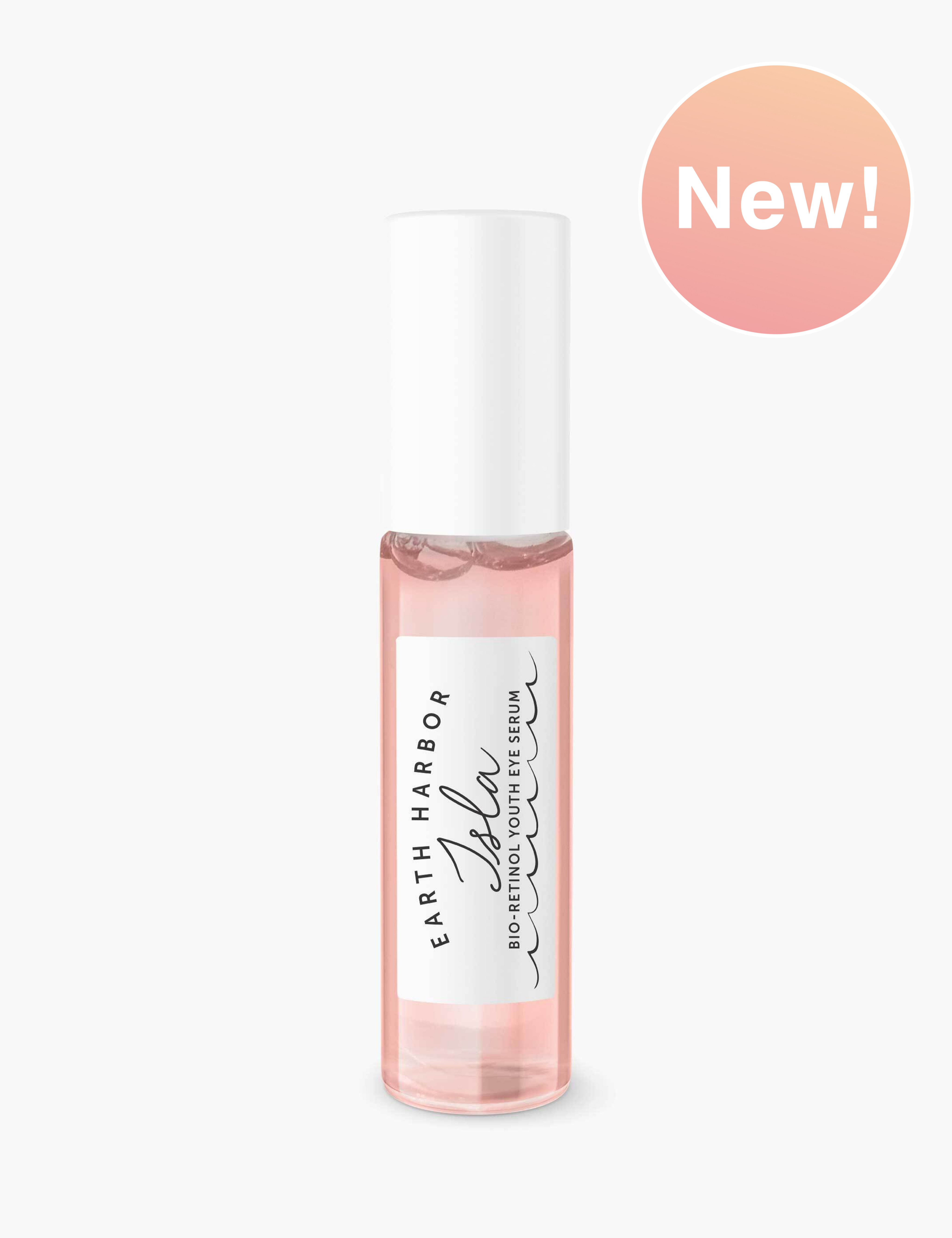 Small bottle of Earth Harbor Naturals product with a 'New!' label on a white background